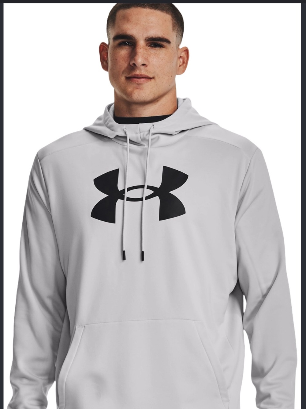 Under Armour Men’s Light Gray Crewneck Hoodie with Black Logo